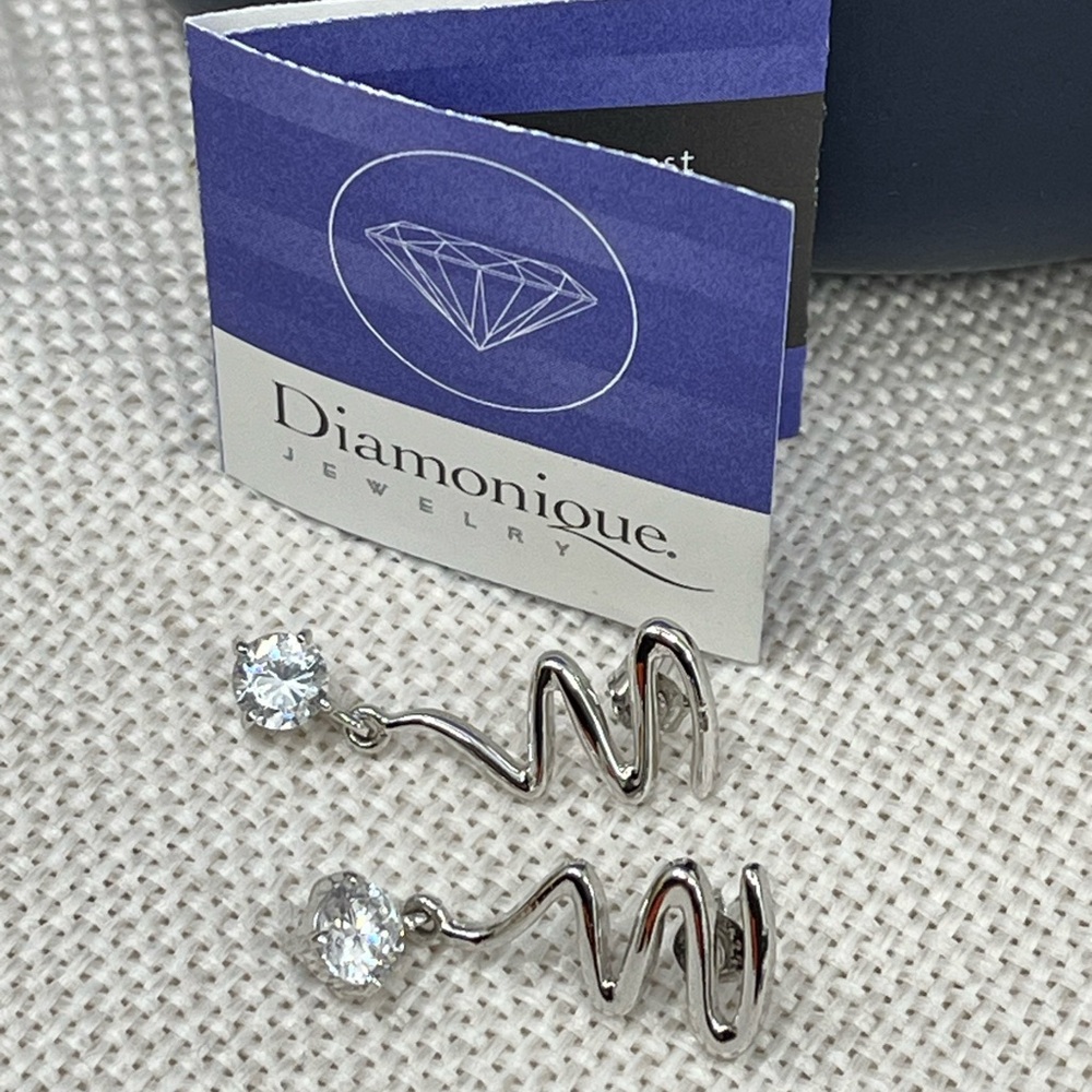 Unique Diamonique Sterling Silver 925 Earrings – 1" Length, 4.6g - Picture 10 of 17